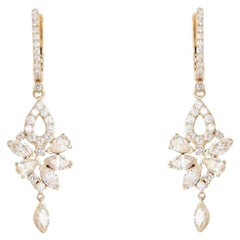 Cluster Diamond 14K Yellow Gold Teardrop Dangle Earrings