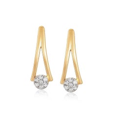 Cluster Diamond 14K (or 18k upon request) Yellow Gold V Drop Earrings