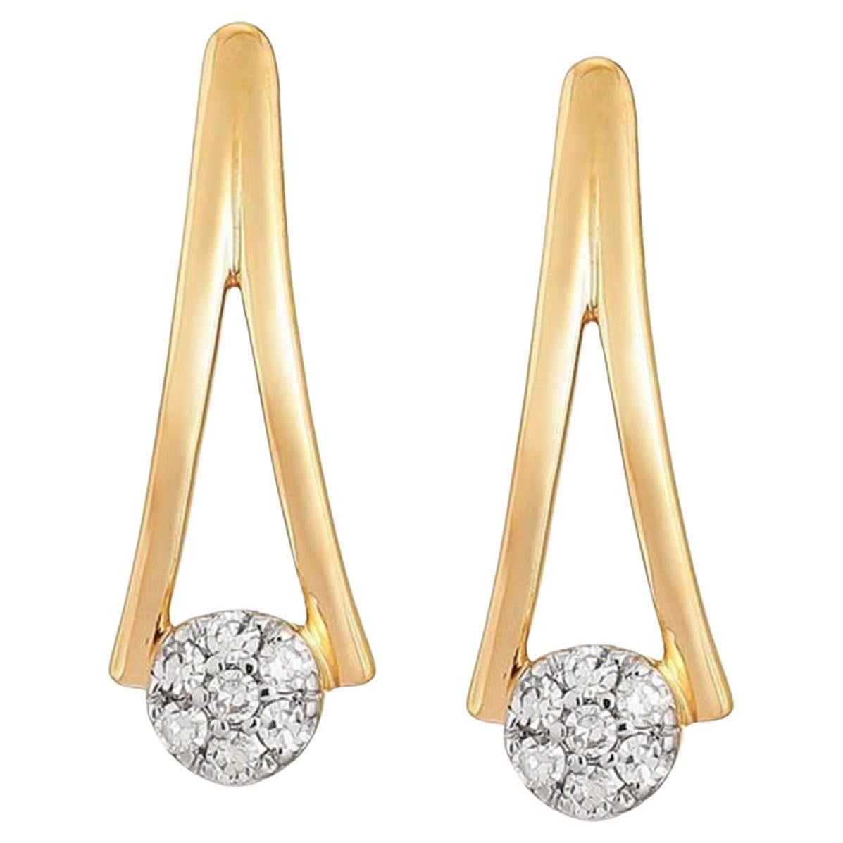 Boucles d'oreilles en forme de « V » en or jaune 14 carats, ornées d'un cluster de diamants de 0,09 ct