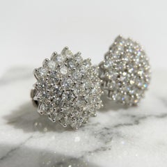 Cluster Diamond 3 Ct. Pierced Earrings in 18K White Gold
