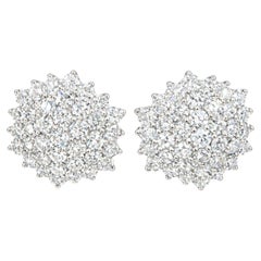 Cluster Diamond 3 Ct. Pierced Earrings in 18K White Gold