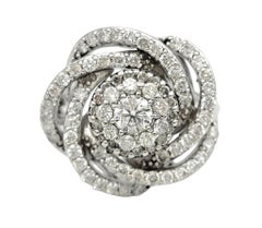Cluster Diamond 3D Swirl Motif Cocktail Ring in 14 Karat White Gold
