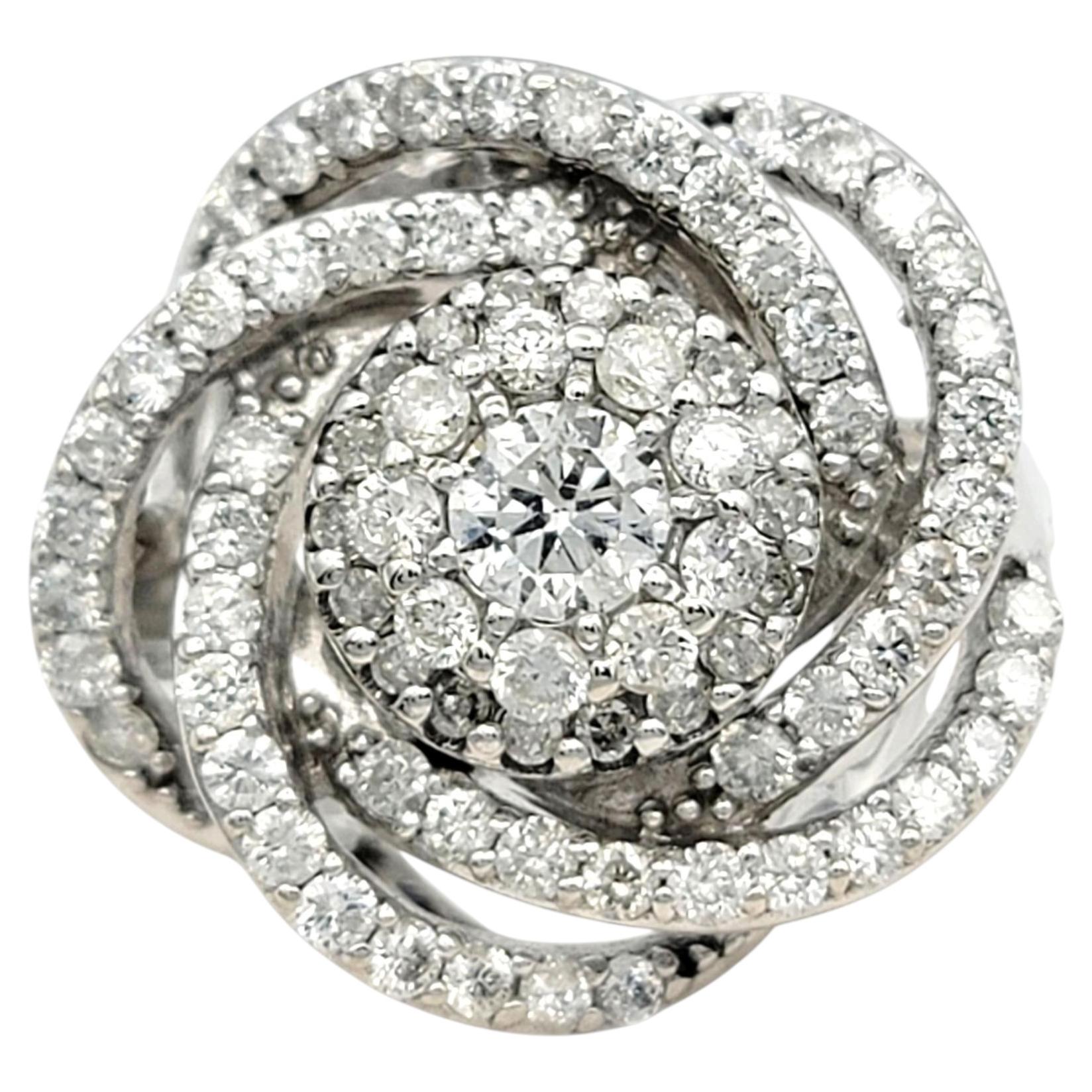 Cluster Diamond 3D Swirl Motif Cocktail Ring in 14 Karat White Gold