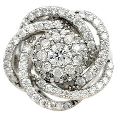 Cluster Diamond 3D Swirl Motif Cocktail Ring in 14 Karat White Gold