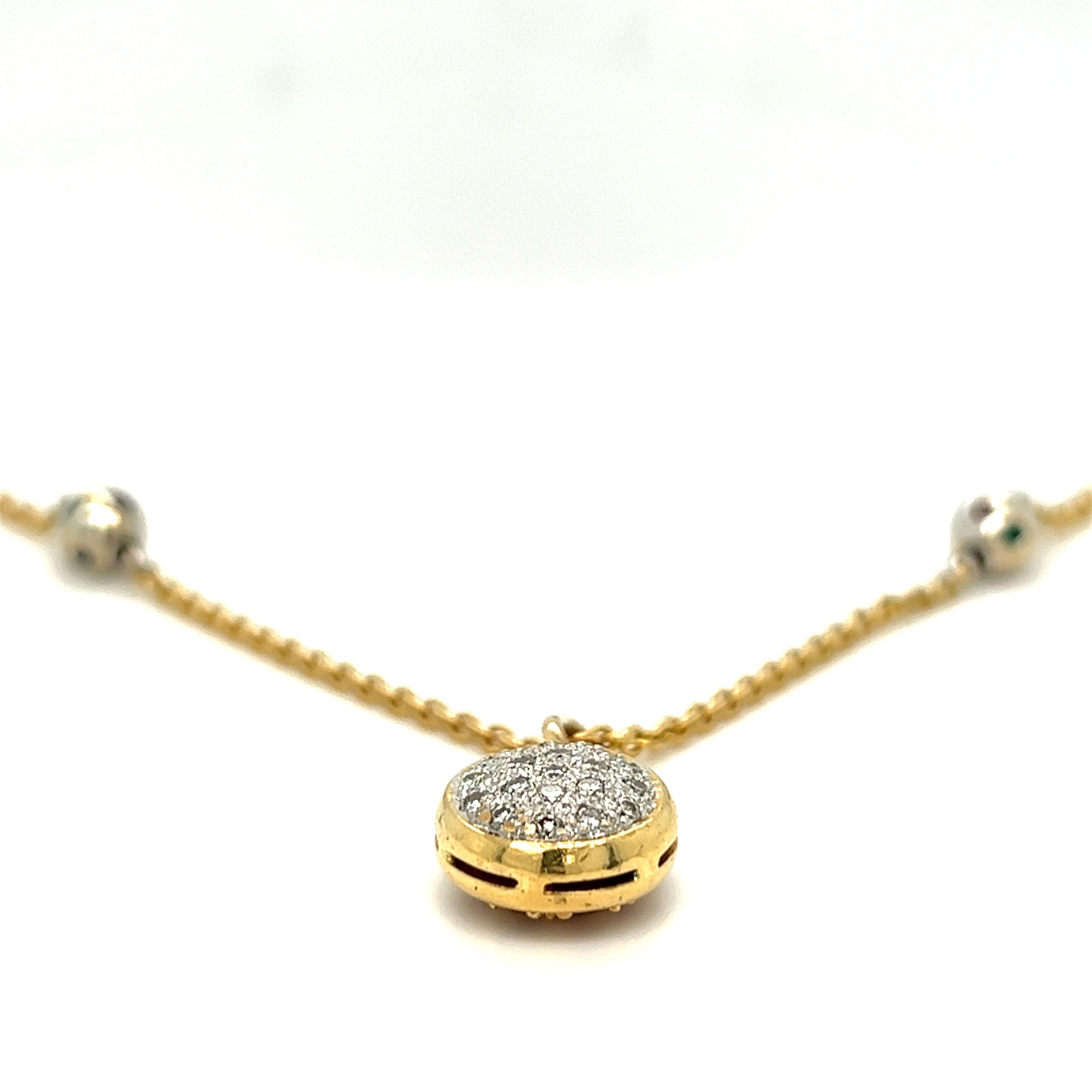 Collier pendentif convertible rond en grappe de diamants et rubis en or jaune 18 carats en vente 1
