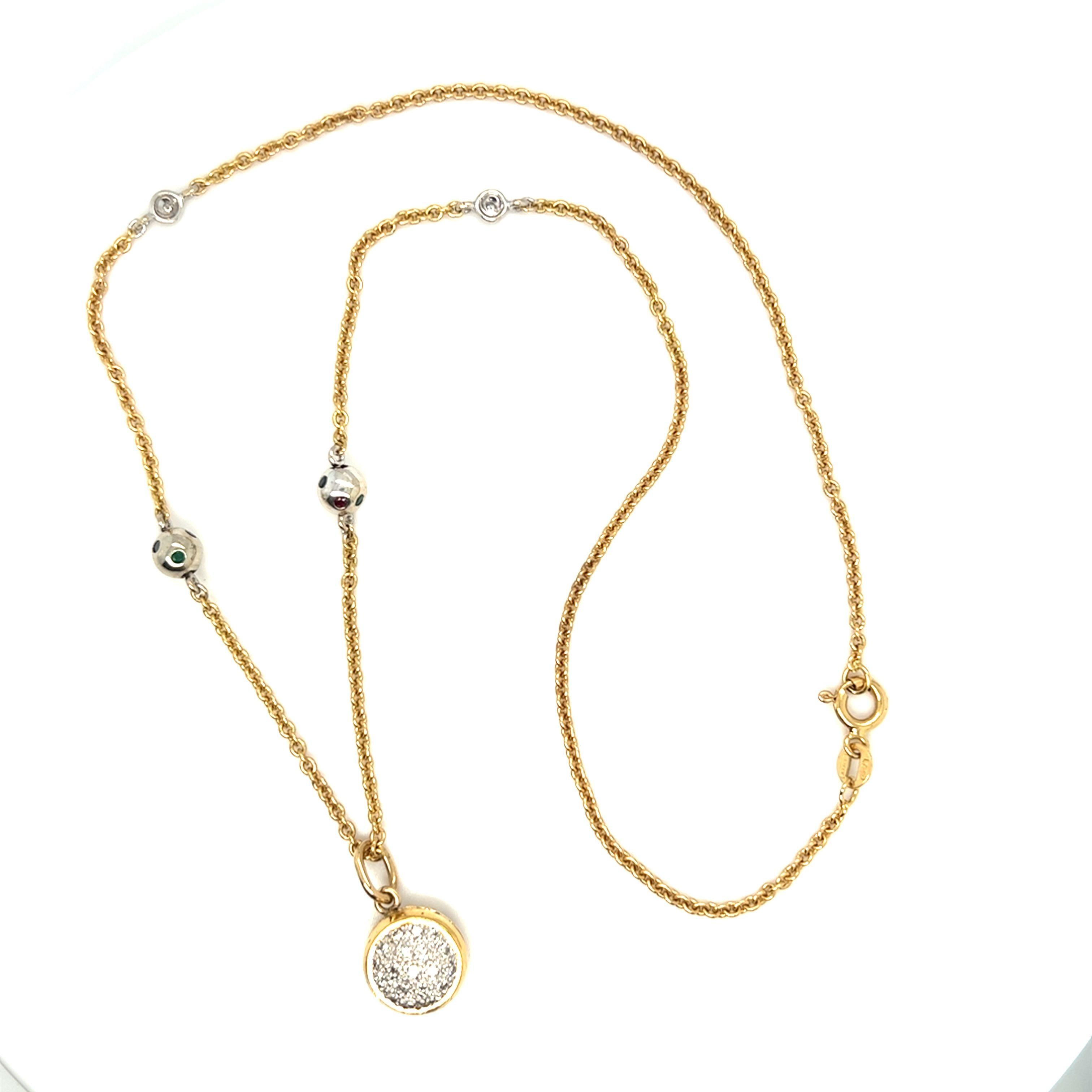 Collier pendentif convertible rond en grappe de diamants et rubis en or jaune 18 carats en vente 2