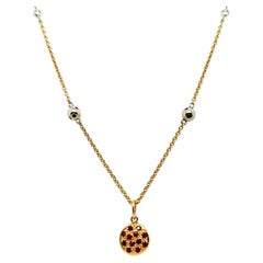 Cluster Diamond and Ruby Round Convertible Pendant Necklace 18K Yellow Gold
