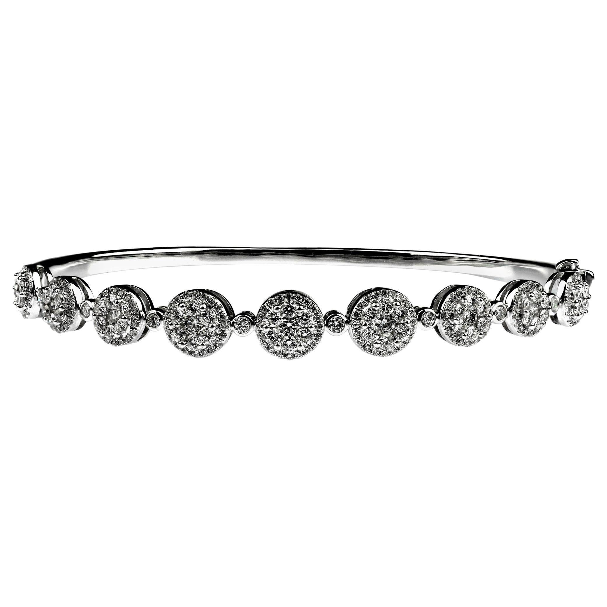 Cluster Diamond Hinged Bangle in 18 Carat White Gold