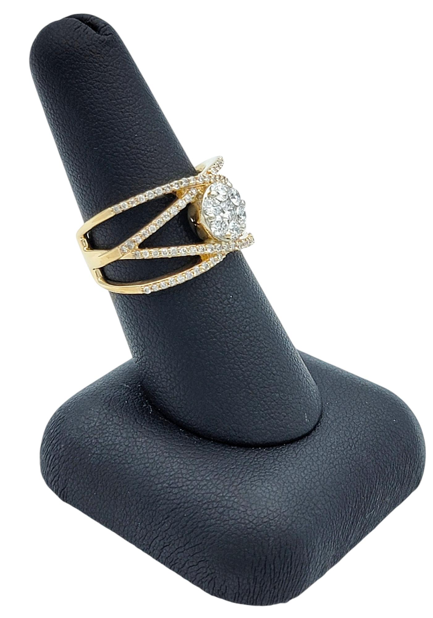 Bague en or jaune 14 carats à diamants croisés et pavés multiples en vente 5