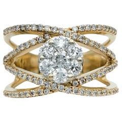 Cluster Diamond Criss-Cross Multi Pavé Band Ring in 14 Karat Yellow Gold