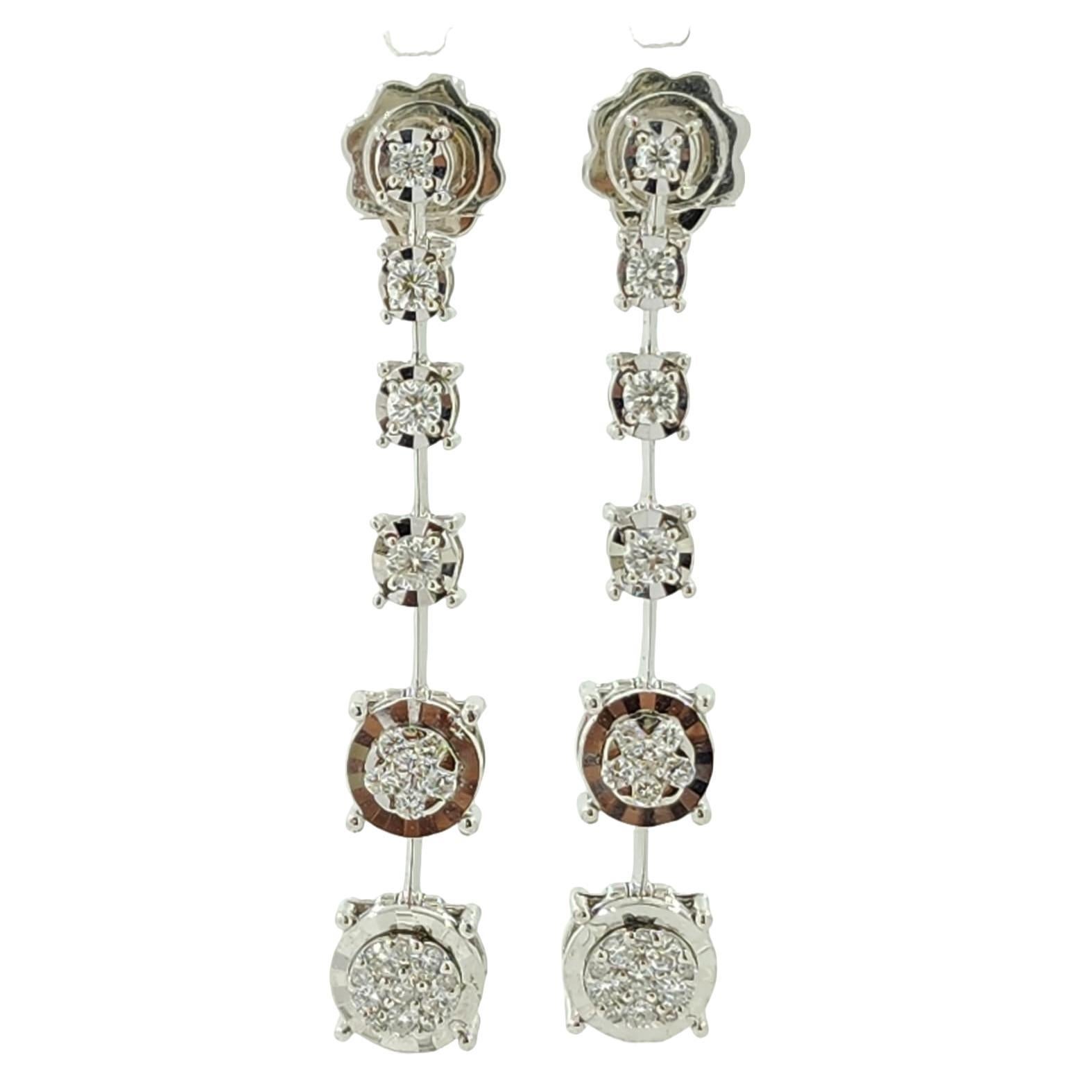 Cluster Diamond Drop Earrings In 18 Karat White Gold