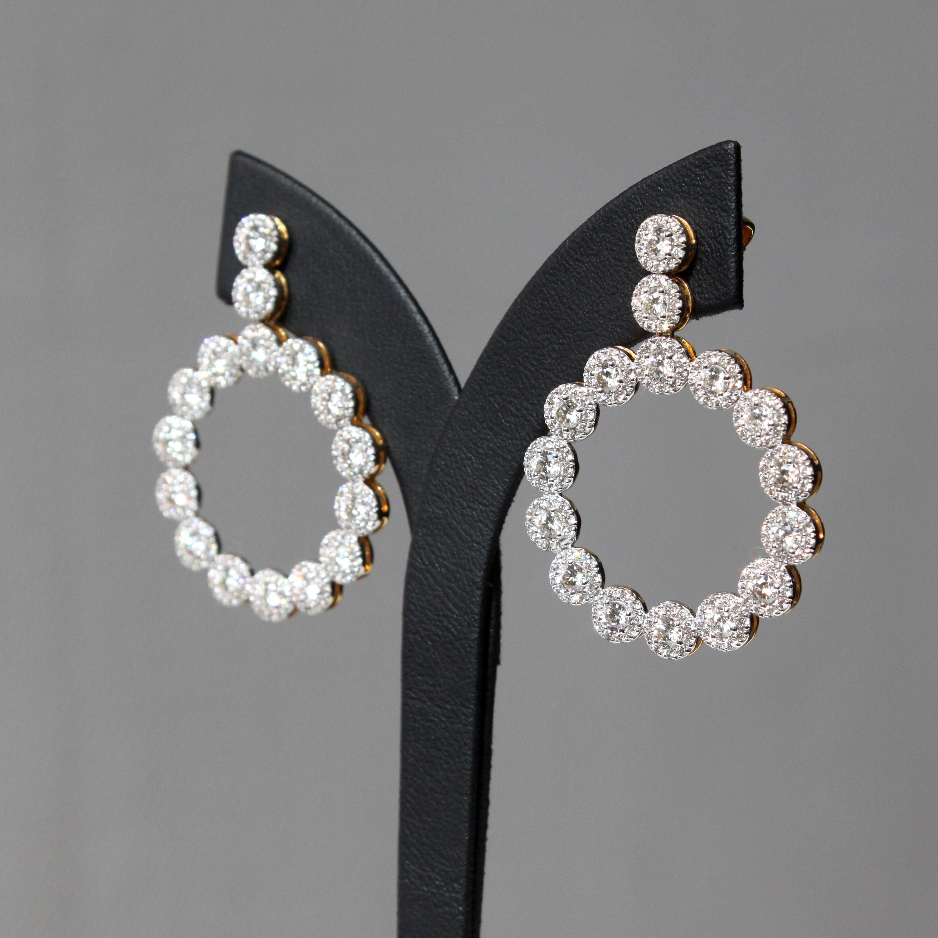 Modernist Cluster Diamond Earring in 14K gold - a dangling classic delight  For Sale