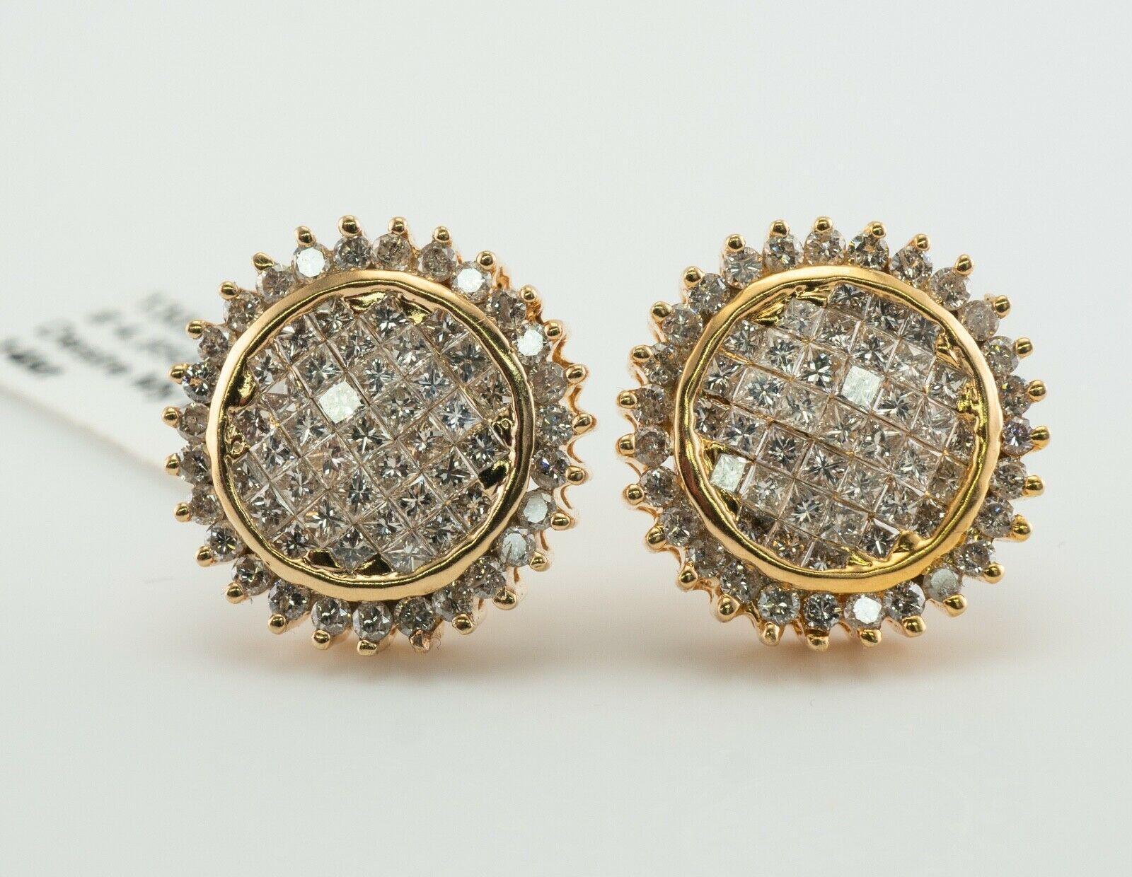 Women's Cluster Diamond Earrings 14K Gold Studs 2.00 TDW Circle Round
