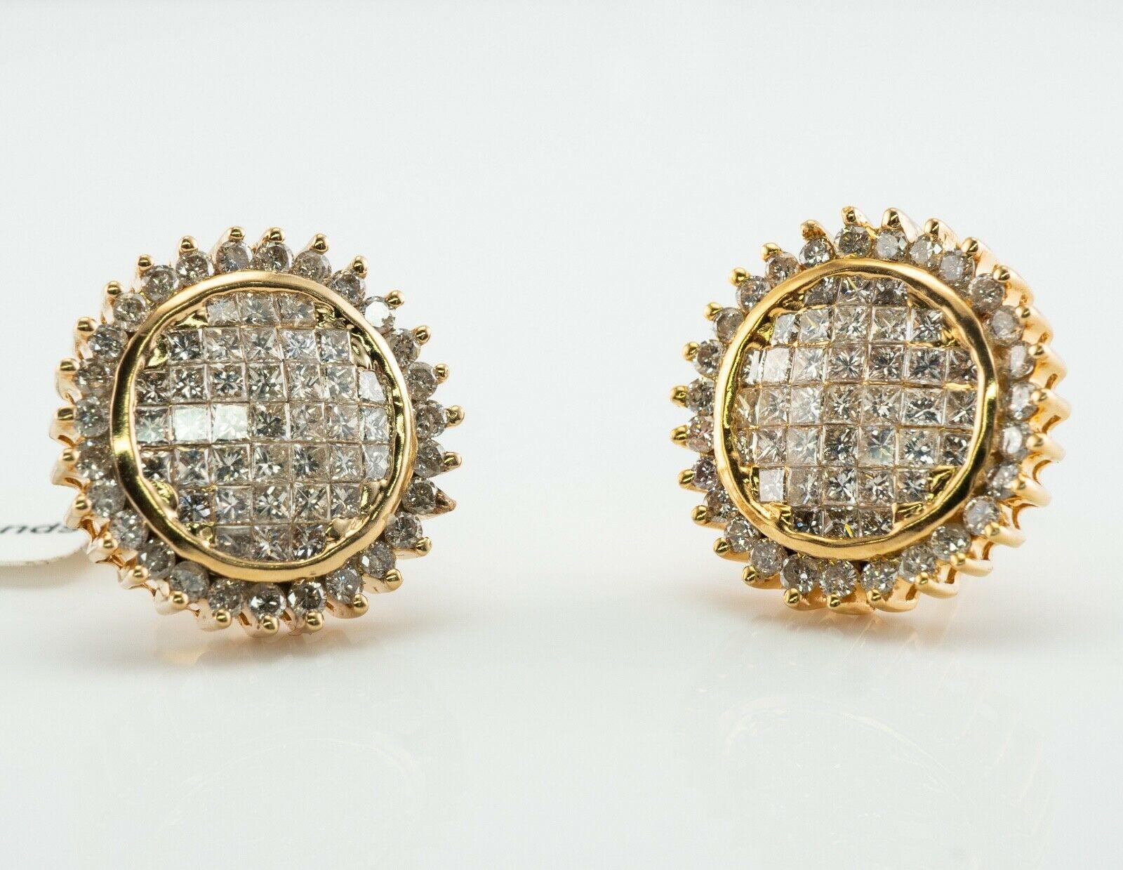 Cluster Diamond Earrings 14K Gold Studs 2.00 TDW Circle Round 1