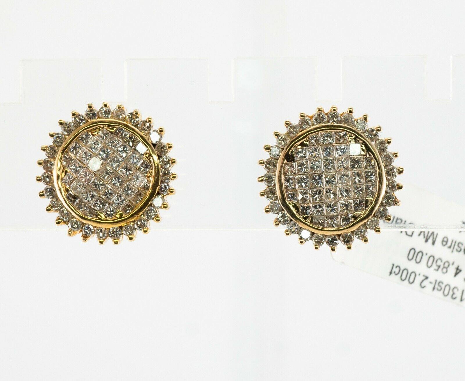 Cluster Diamond Earrings 14K Gold Studs 2.00 TDW Circle Round 2