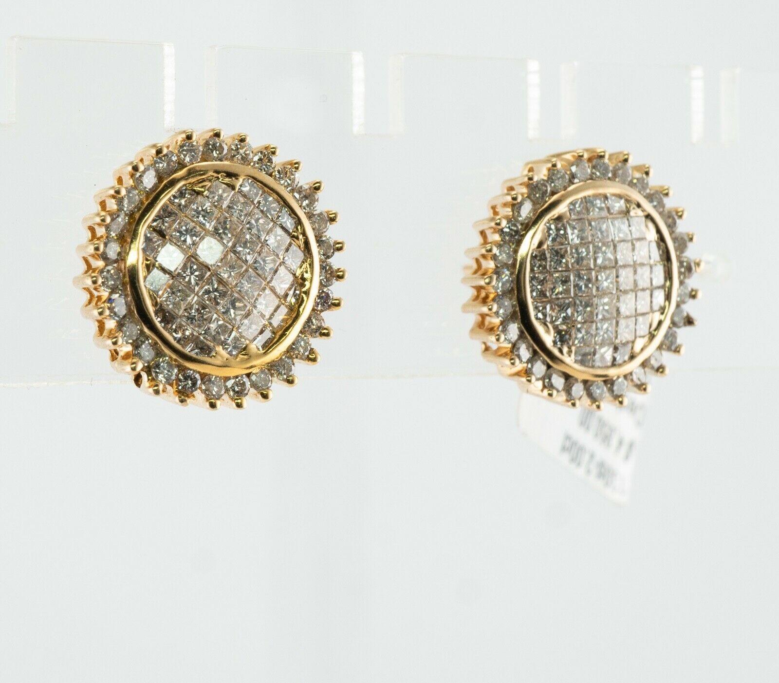 Cluster Diamond Earrings 14K Gold Studs 2.00 TDW Circle Round 3