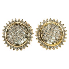 Vintage Cluster Diamond Earrings 14K Gold Studs 2.00 TDW Circle Round