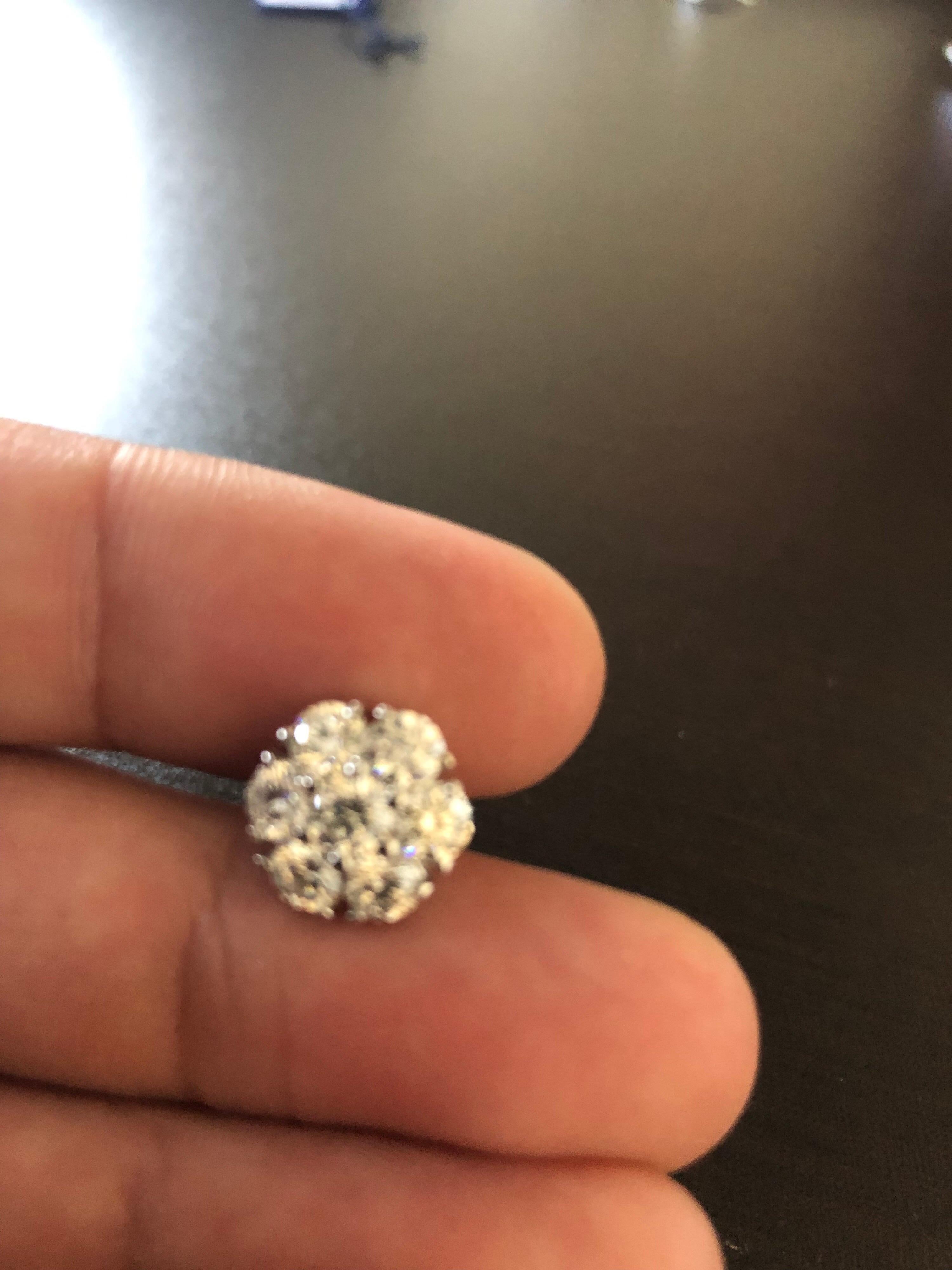 Cluster Diamond Earrings 3 Carat In New Condition For Sale In Great Neck, NY