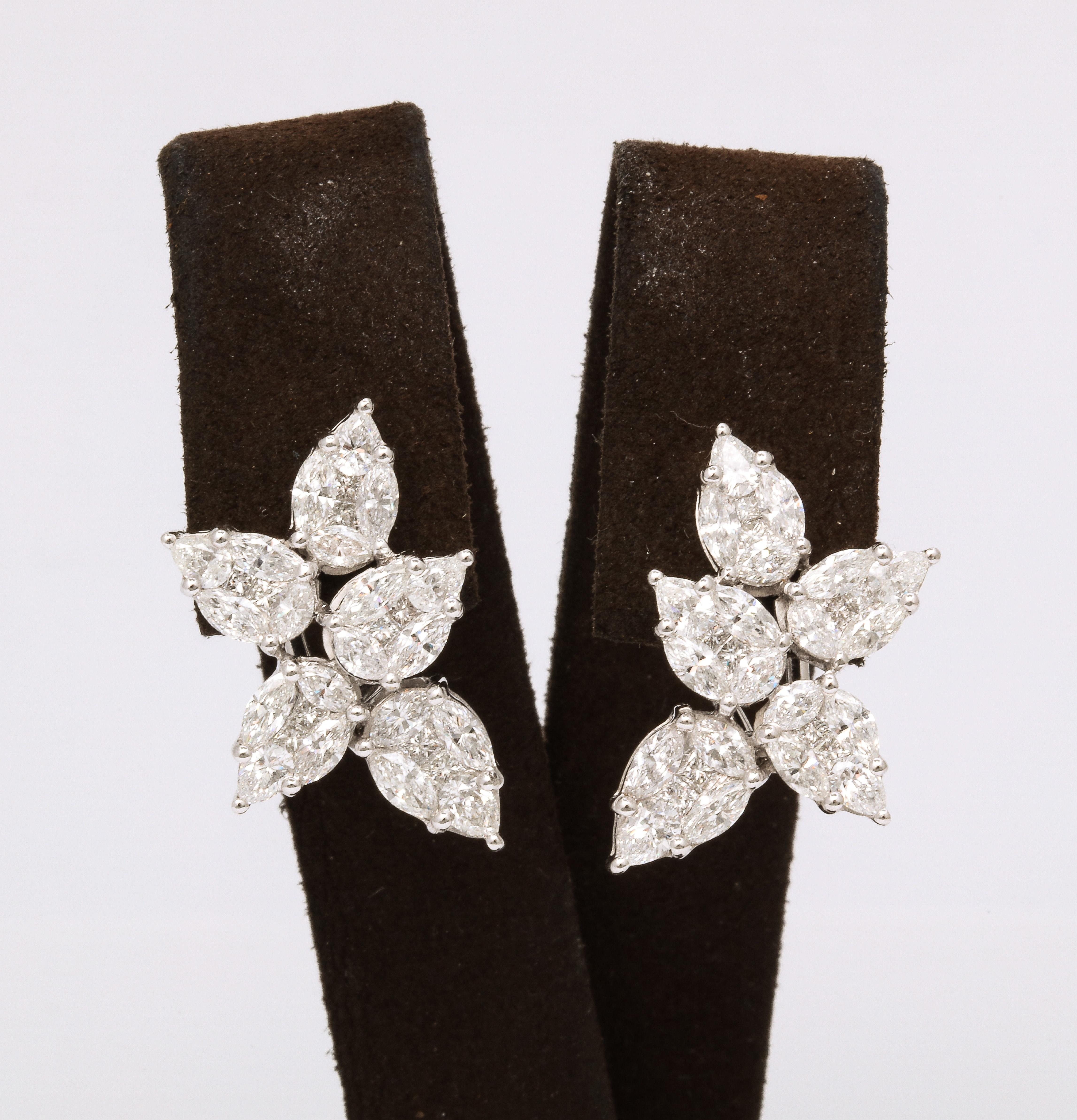 Pear Cut Cluster Diamond Earrings  For Sale