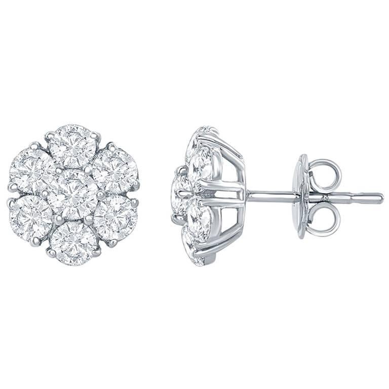 Cluster Diamond Earrings 3 Carat For Sale at 1stDibs