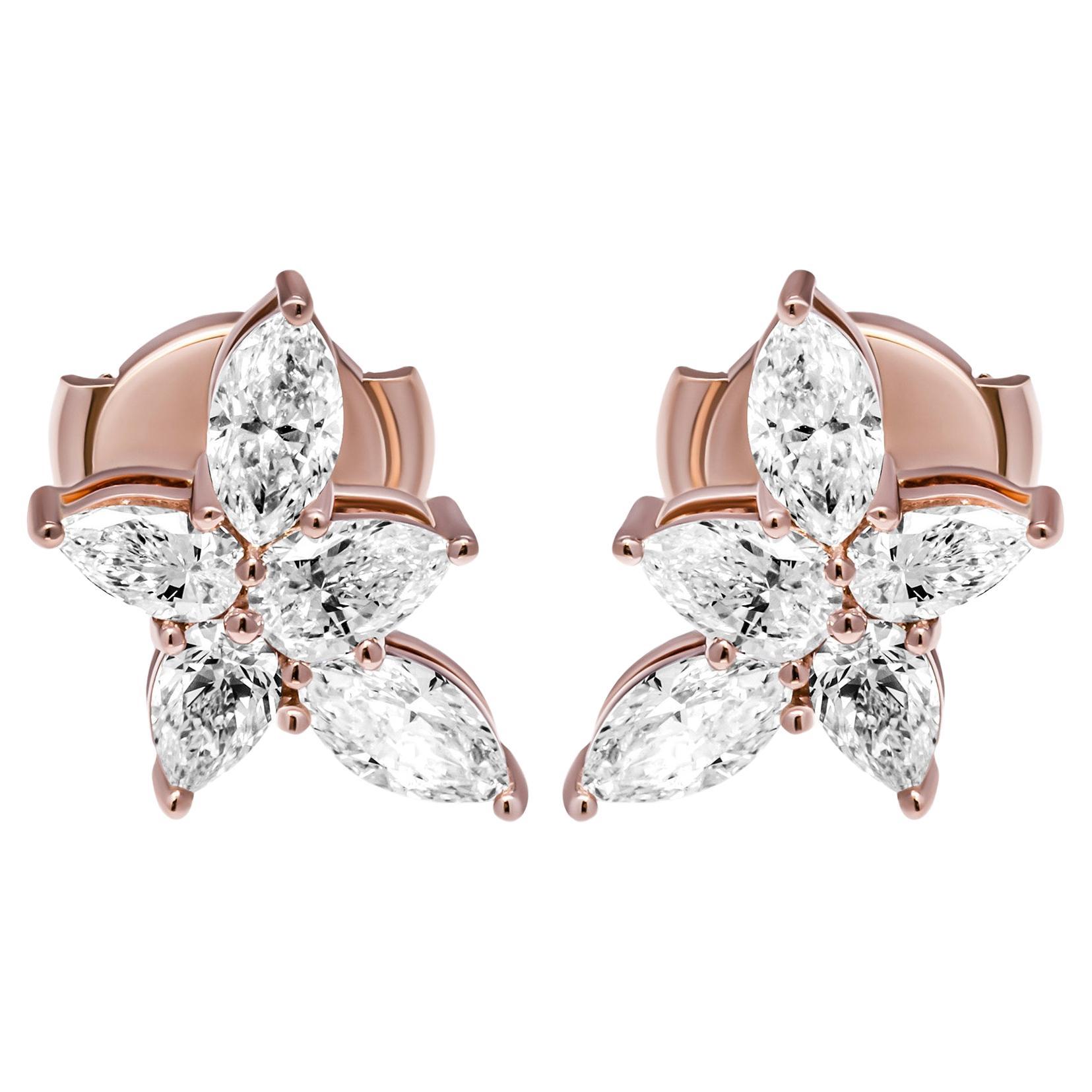 Cluster Diamond Earrings in 18K Rose Gold  For Sale