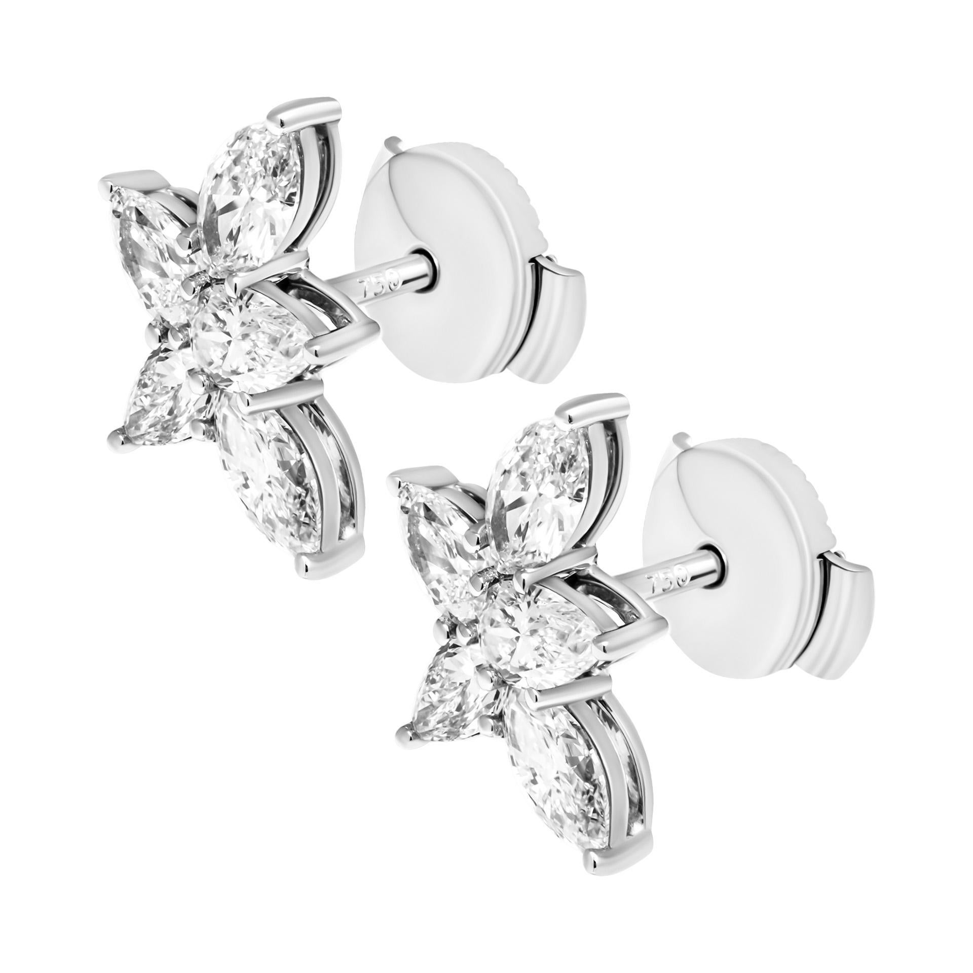 Modern Cluster Diamond Earrings in 18K White Gold 