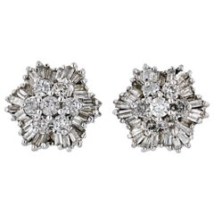 Cluster Diamond Earrings with Rounds and Baguettes 2.65 Carat