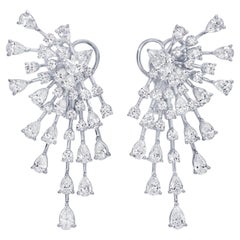 Cluster Diamond Fan Earrings 6.2 Carats Total 18K White Gold