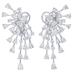 Cluster Diamond Fan Earrings 6.2 Carats Total 18K White Gold