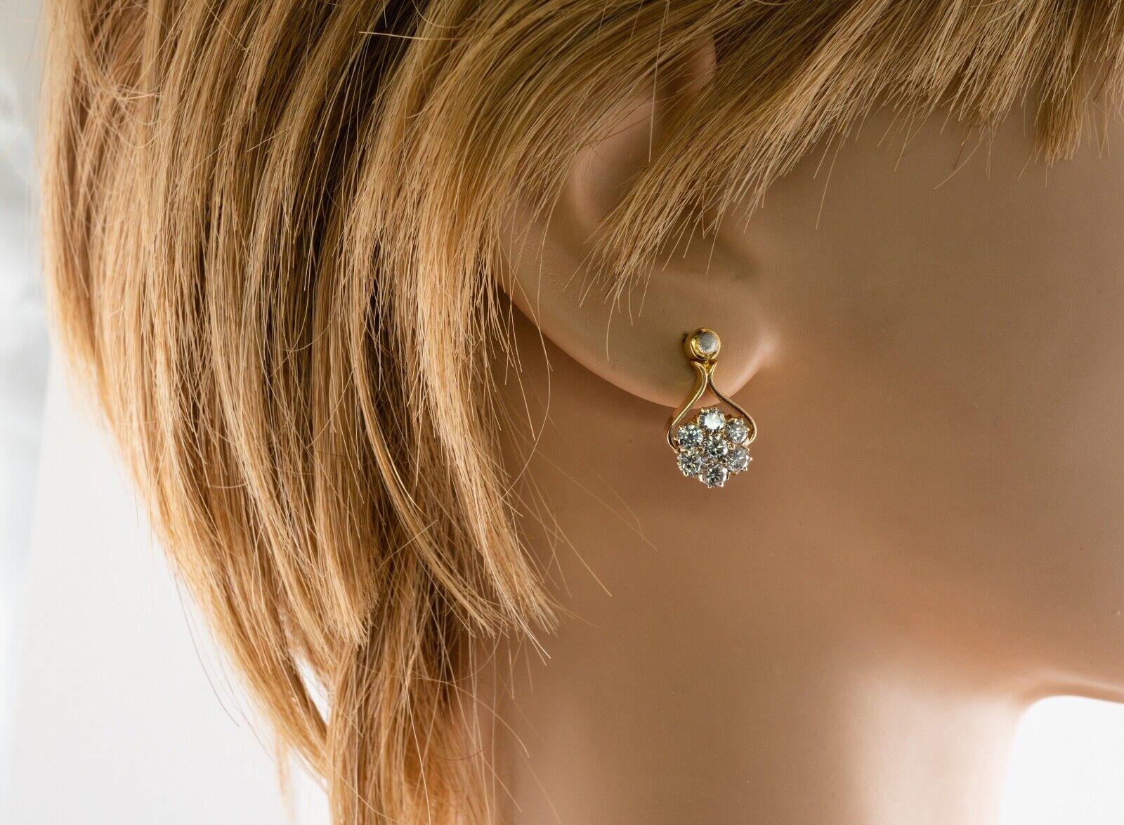 Women's Cluster Diamond Flower Earrings 14K Gold 1.66 TDW For Sale