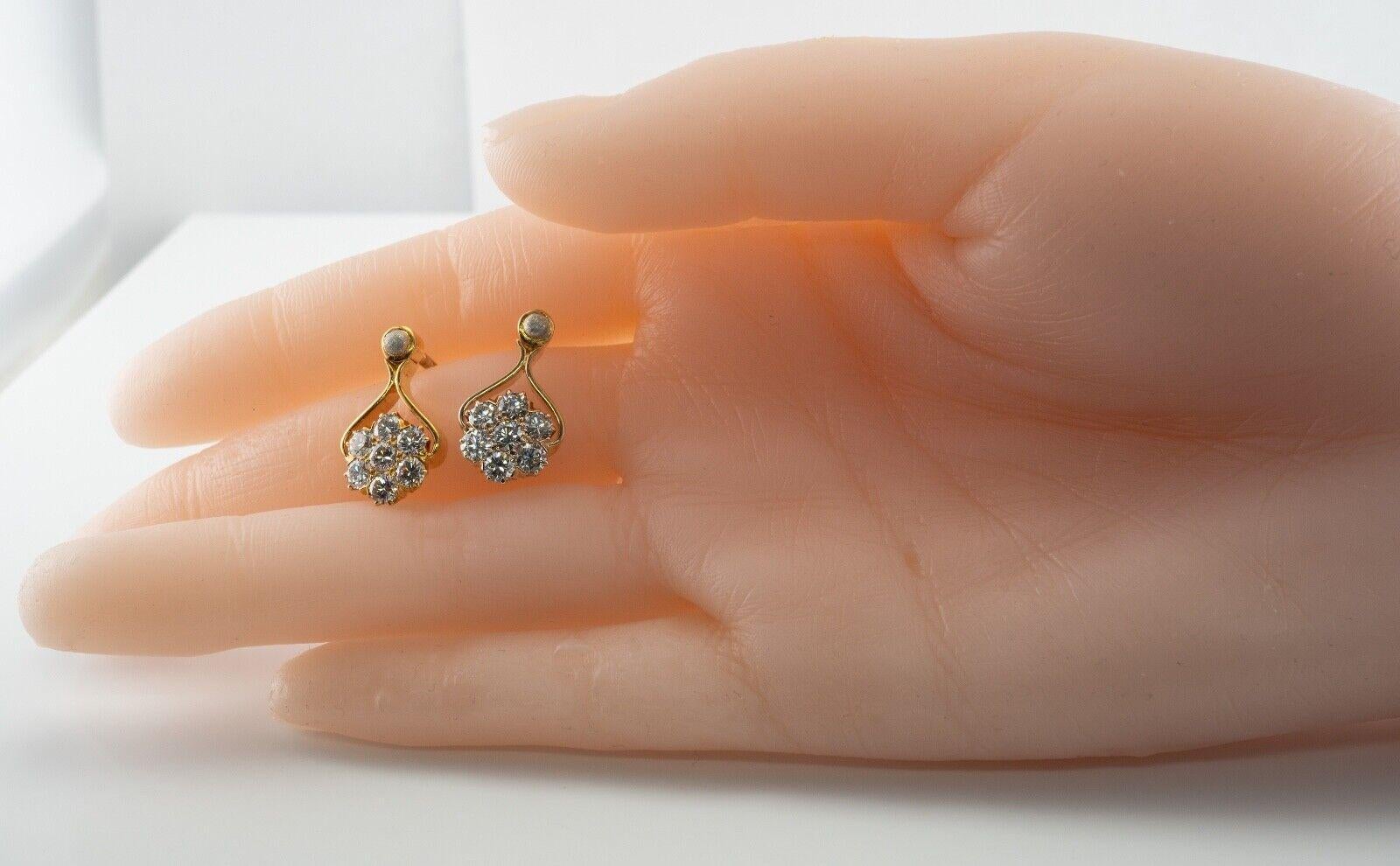 Cluster Diamond Flower Earrings 14K Gold 1.66 TDW For Sale 3