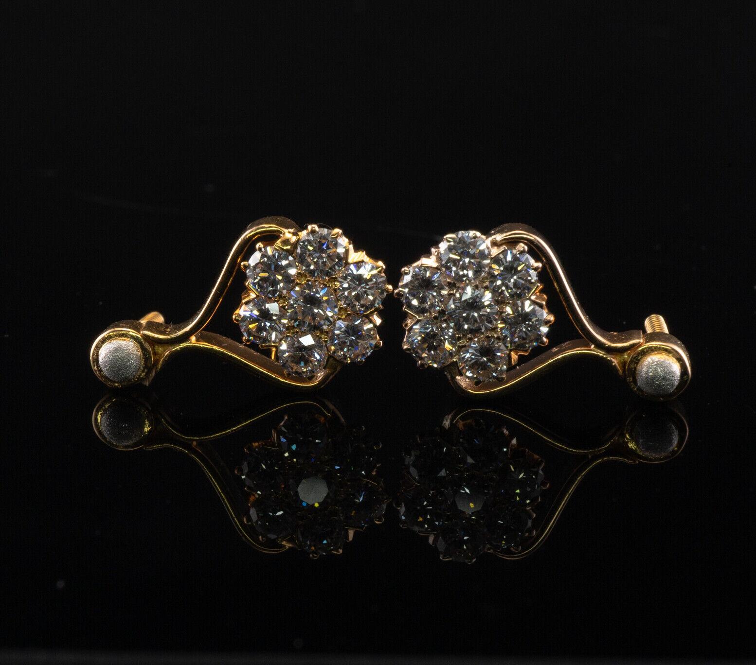 Cluster Diamond Flower Earrings 14K Gold 1.66 TDW For Sale 4