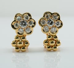 Cluster Diamond Flower Earrings 18K Gold 1.32 TDW Convertible Pierced and Clips