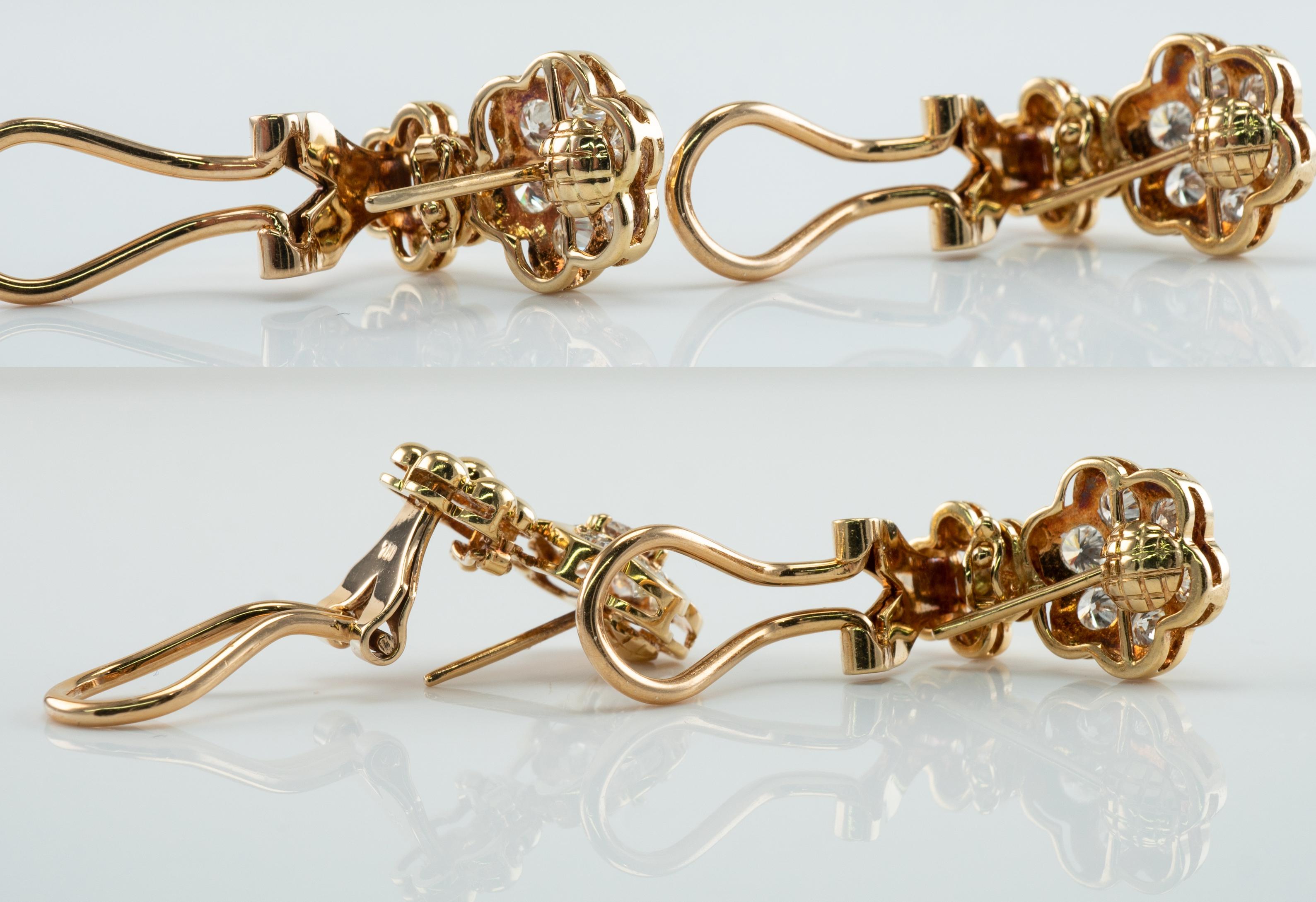 Women's or Men's Cluster Diamond Flower Earrings 18K Gold 1.32 TDW Convertible Pierced and Clips For Sale