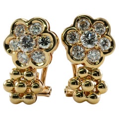 Vintage Cluster Diamond Flower Earrings 18K Gold 1.32 TDW Convertible Pierced and Clips