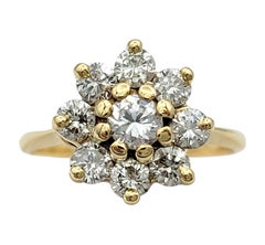 Cluster Diamond Flower Motif Ring in 14 Karat Yellow Gold