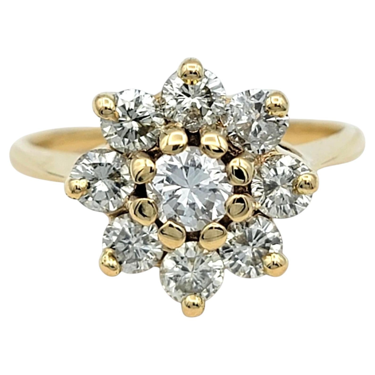 Cluster Diamond Flower Motif Ring in 14 Karat Yellow Gold