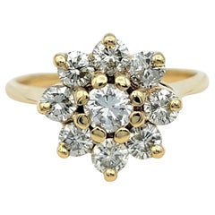 Cluster Diamond Flower Motif Ring in 14 Karat Yellow Gold