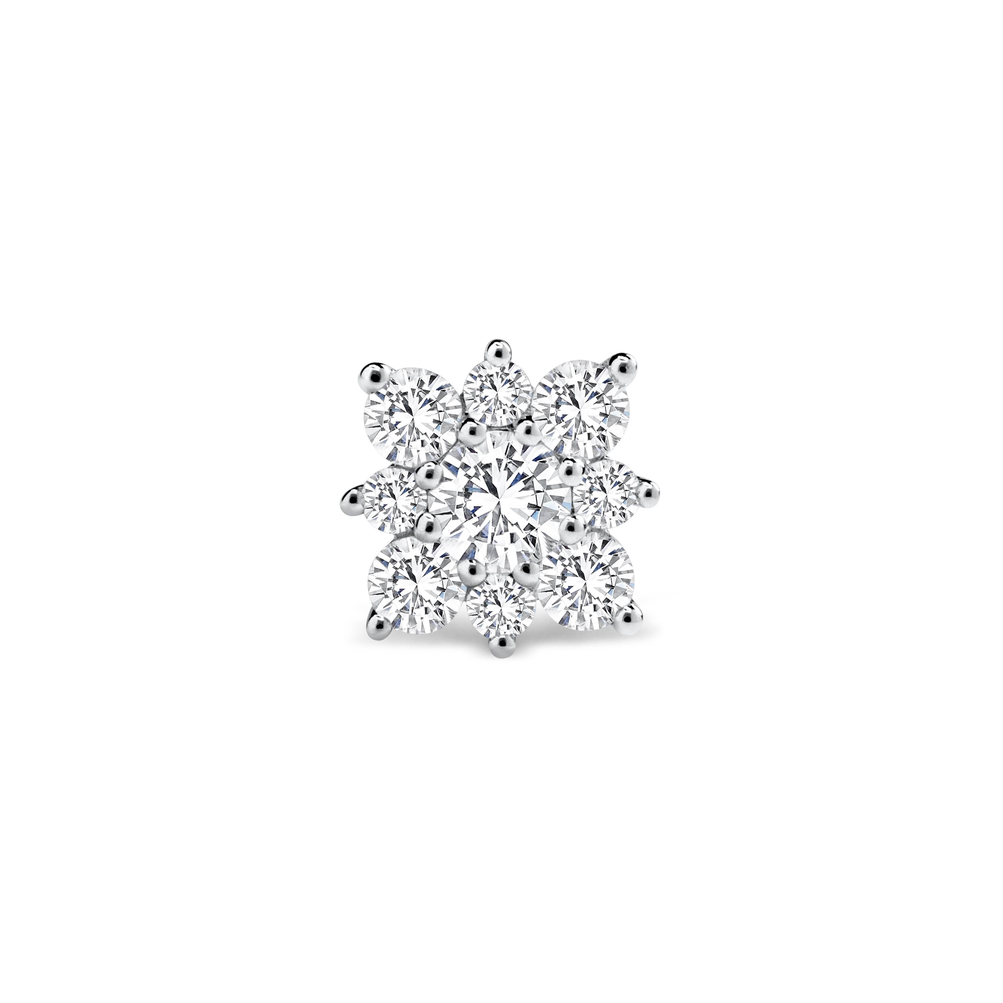 A simple yet elegant piece of jewelry showcasing clusters of round brilliant diamonds weighing 1.23 carats total. Each stud is expertly crafted into a floral motif design made in 18k white gold. 

Style available in different price ranges. Prices