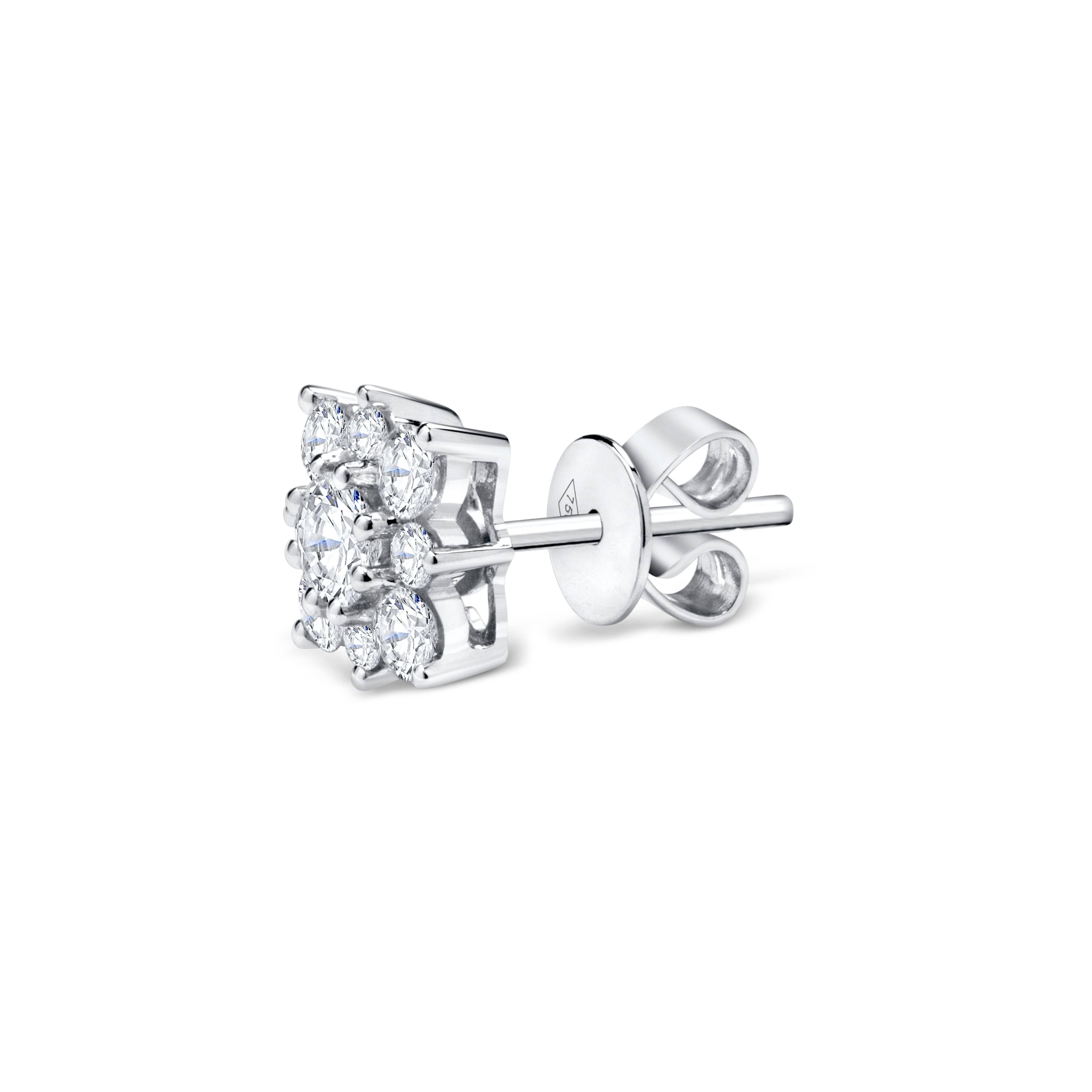 Modern Cluster Diamond Gold Flower Stud Earrings