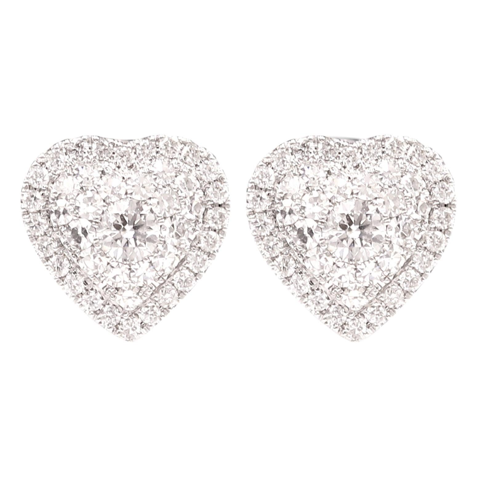 Cluster Diamond Heart Earrings 18 Karat White Gold Heart Studs