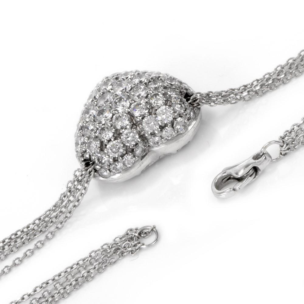 Cluster Diamond Heart Pendant Platinum Necklace In Excellent Condition In Miami, FL