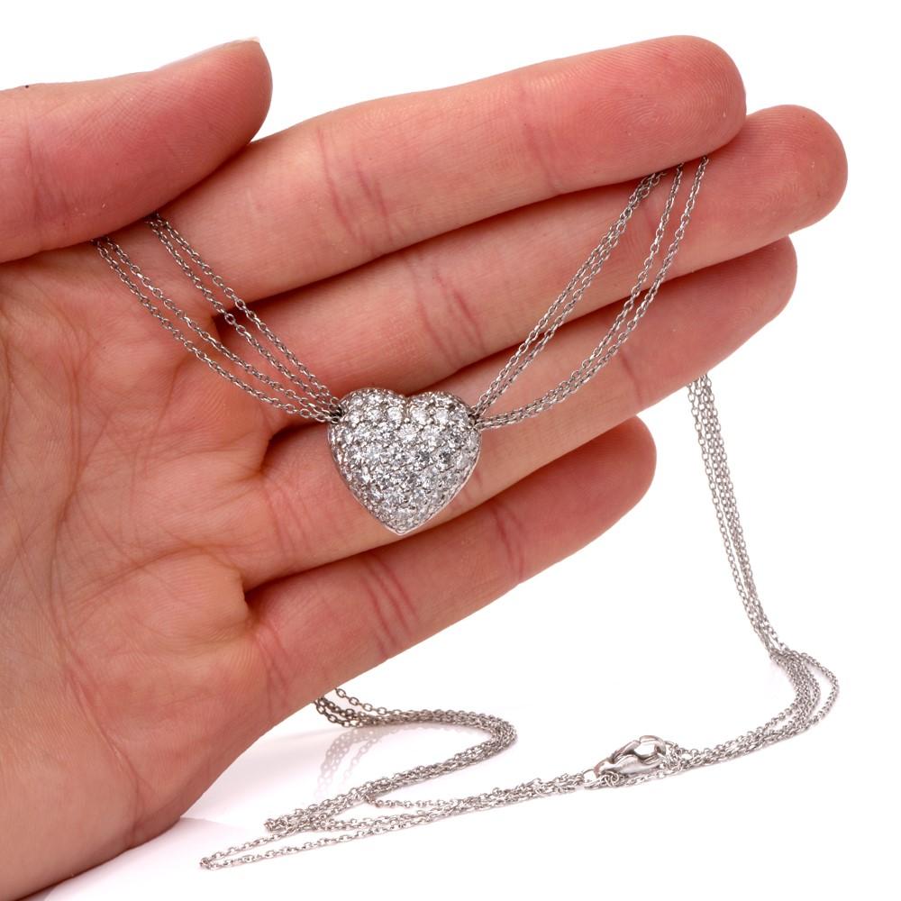 Women's Cluster Diamond Heart Pendant Platinum Necklace