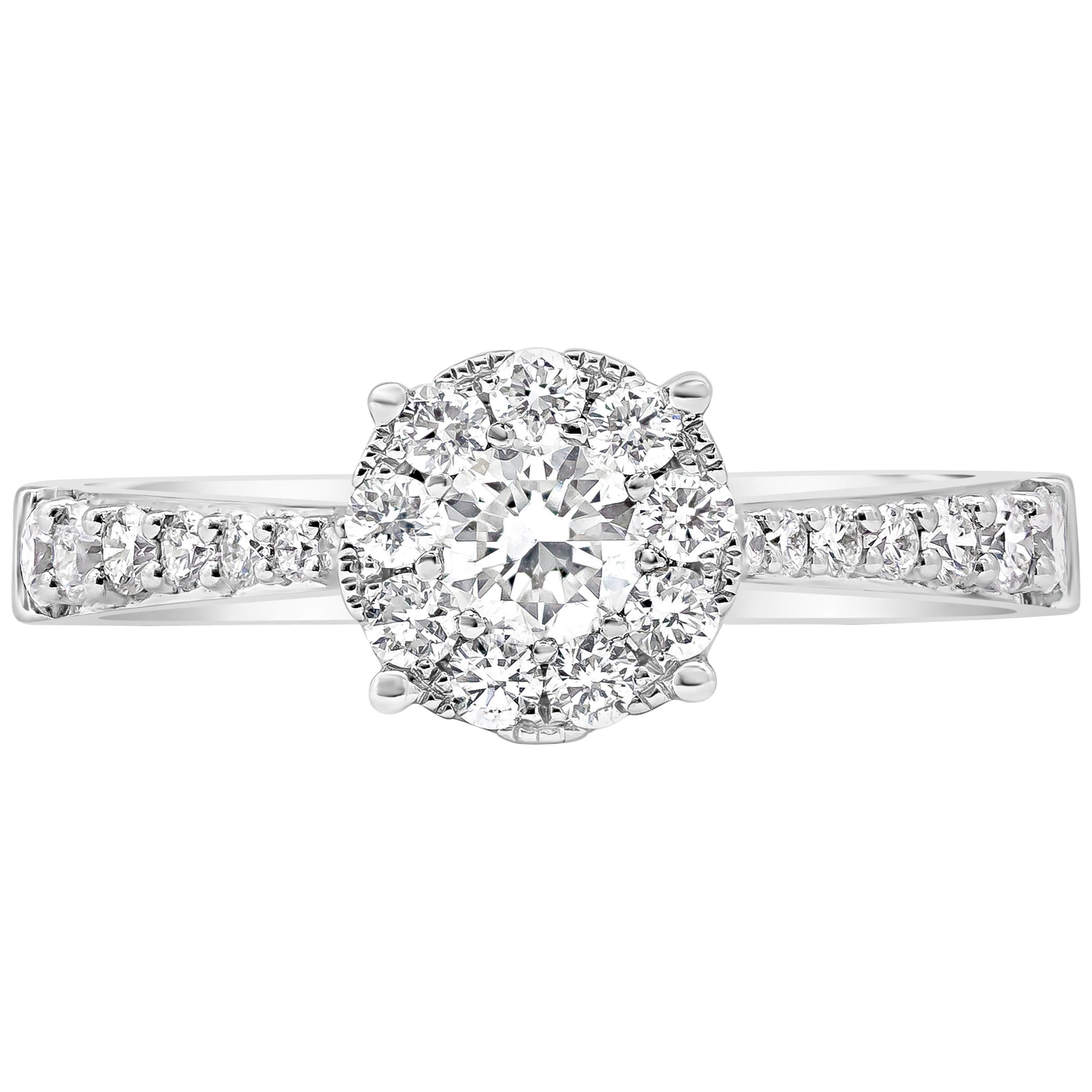 0.74 Carats Total Round Diamond Graduating Pave Cluster Engagement Ring