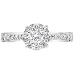 0.74 Carats Total Round Diamond Graduating Pave Cluster Engagement Ring