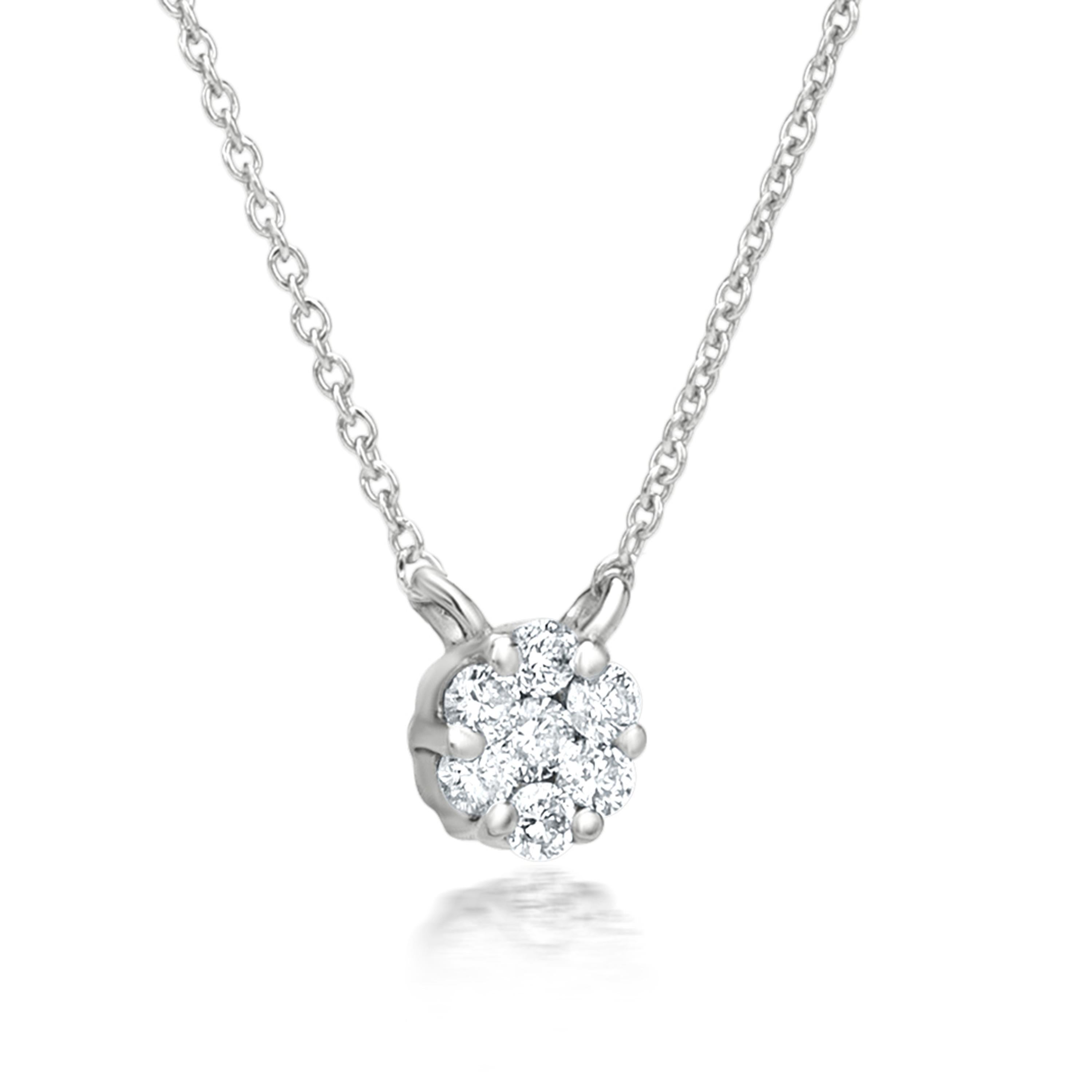Contemporary Luxle Cluster Diamond Pendant Necklace in 18K White Gold