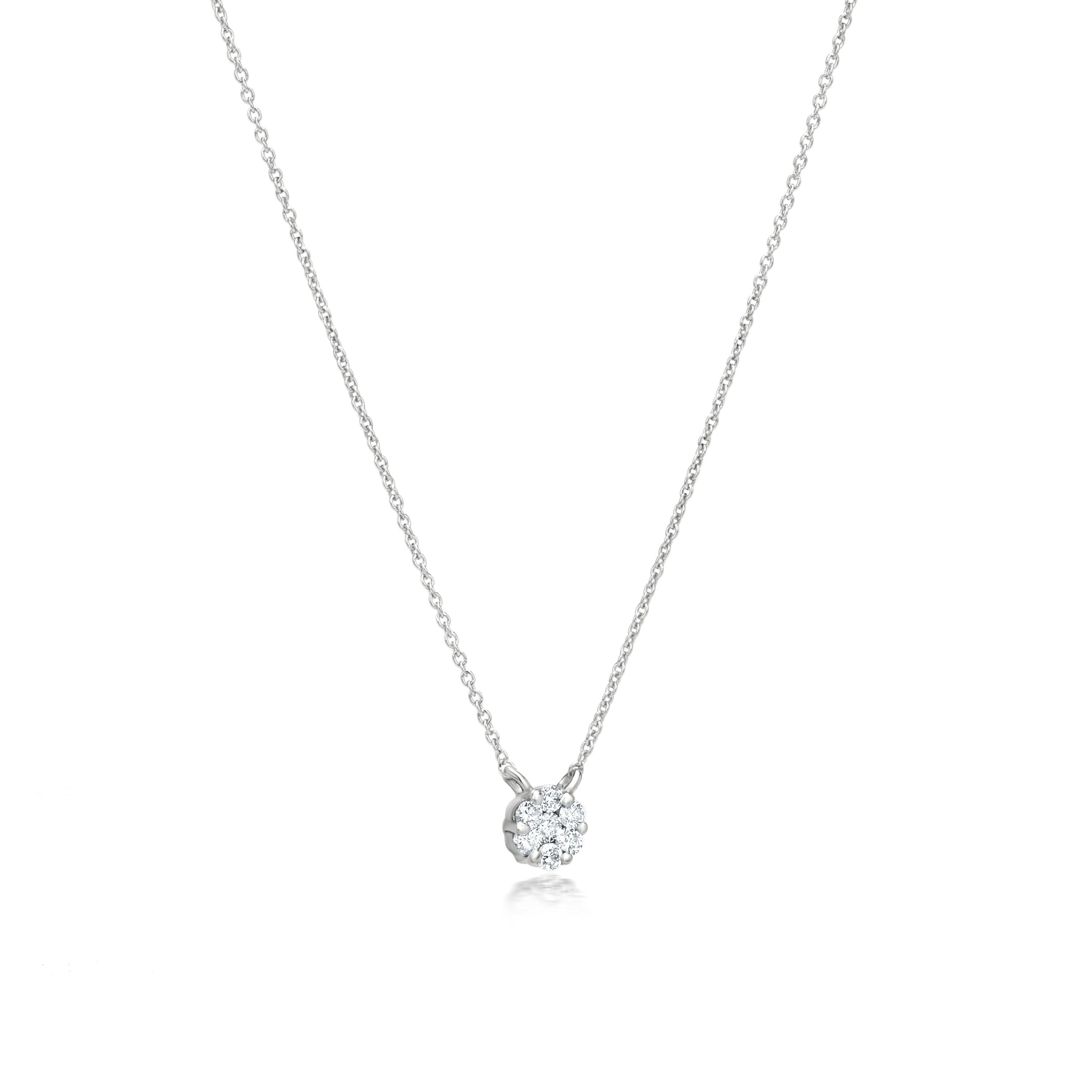 Round Cut Luxle Cluster Diamond Pendant Necklace in 18K White Gold