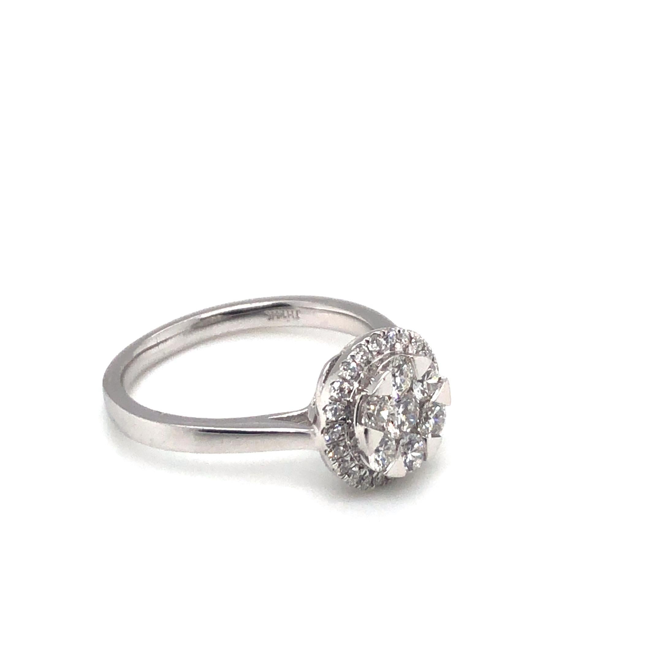 Women's Cluster Diamond Ring 14K White Gold For Sale