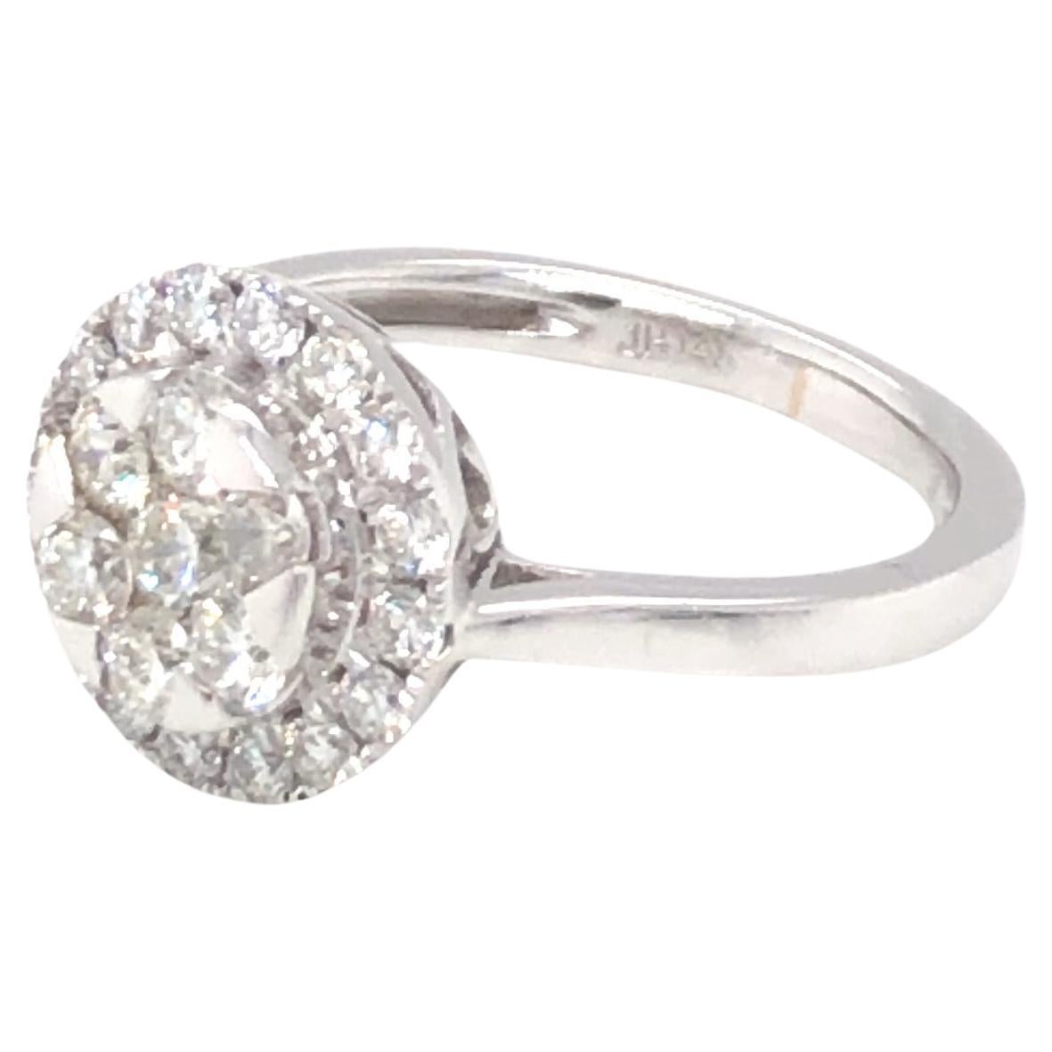 Cluster Diamond Ring 14K White Gold For Sale