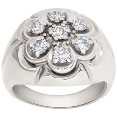 Vintage Cluster Diamond Ring in 14k White Gold with 1 Carats in Round Diamonds